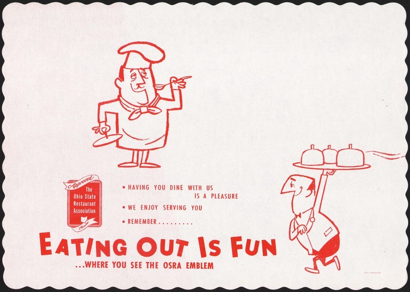 Vintage placemat THE OHIO STATE RESTAURANT ASSOCIATION OSRA chef and waiter pics