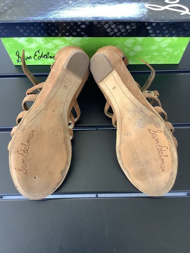 SAM EDELMAN Donna Tan Leather Suede Gladiator Sandals Cork Women’s Sz 5 - Picture 11 of 13