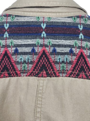 Lucky Brand Live In Love Khaki Linen Western Boho Zip Pockets Jacket Size Small - Picture 5 of 5