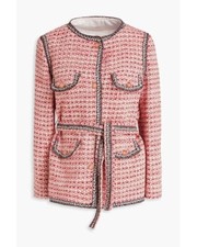 Maje * Size 42 / 12-14 Pink Metallic Cotton Blend Ladies Tweed Jacket Rrp £445