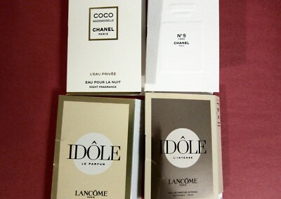 4 CHANEL & LANCOME Samples:Idole, Idole Intense,CHANEL #5 L'Eau,Coco Mad. Privee