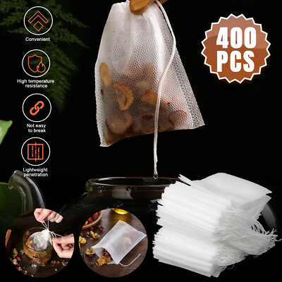 400Pcs Disposable Tea Bag Drawstring Flip Empty Teabags Herb Loose Tea Filters