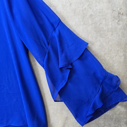 Worthington Womens Royal Blue Long Flowy Ruffle Sleeve Lined Blouse Top Size Xl - Picture 3 of 20