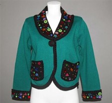 VTG Lisa Nichols Embellished Jewels Studs Green Cardigan Sweater Wm's S / M NWT