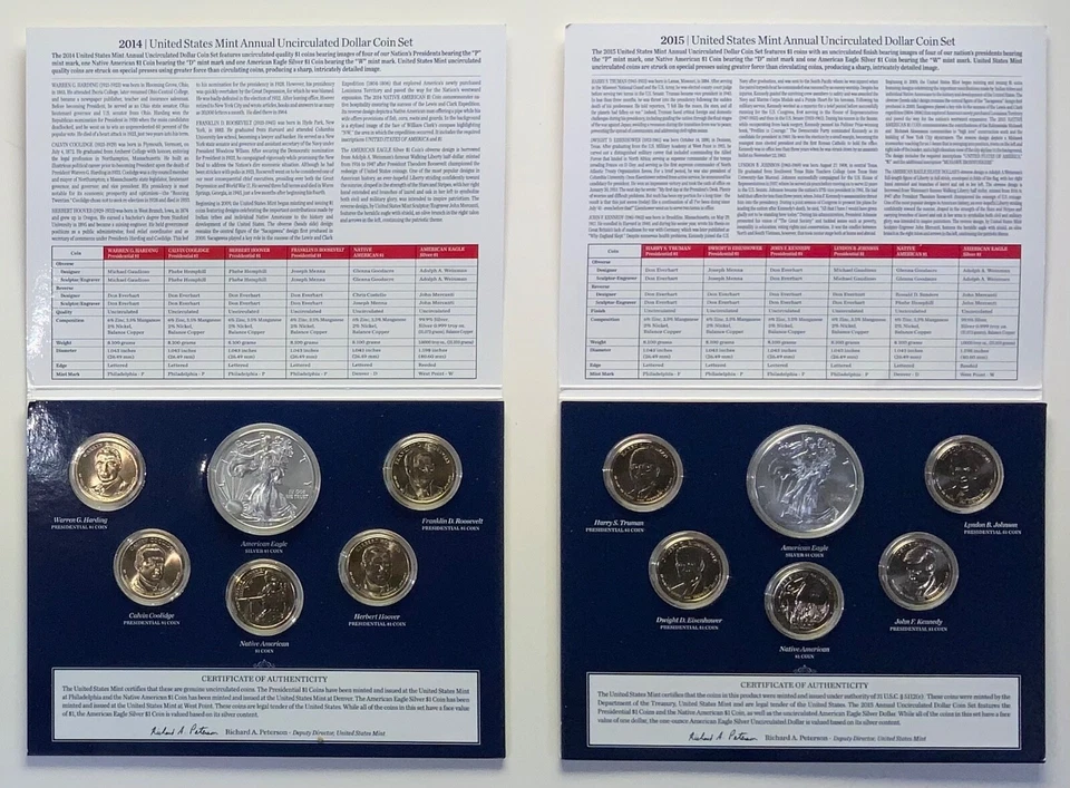 2012 13 14 15 & 2016 Mint Annual Dollar 5 Unc Sets wBurnished “W” Silver Eagles - Image 3 of 4