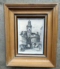 ANCIENNE GRAVURE TABLEAU HORLOGE LA TOUR DE L'HORLOGE A VIRE CALVADOS