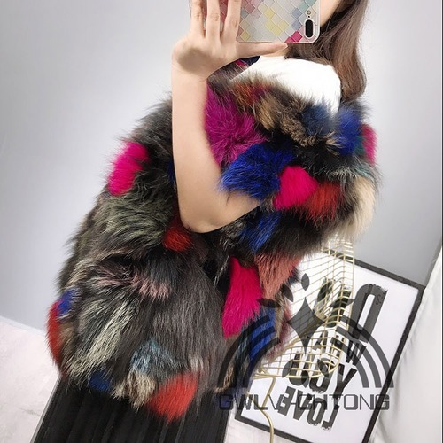 Real Natural Fur Vest Multi-color Colorful Fur Gilet Jackets Over Coat Outwear - Picture 9 of 12