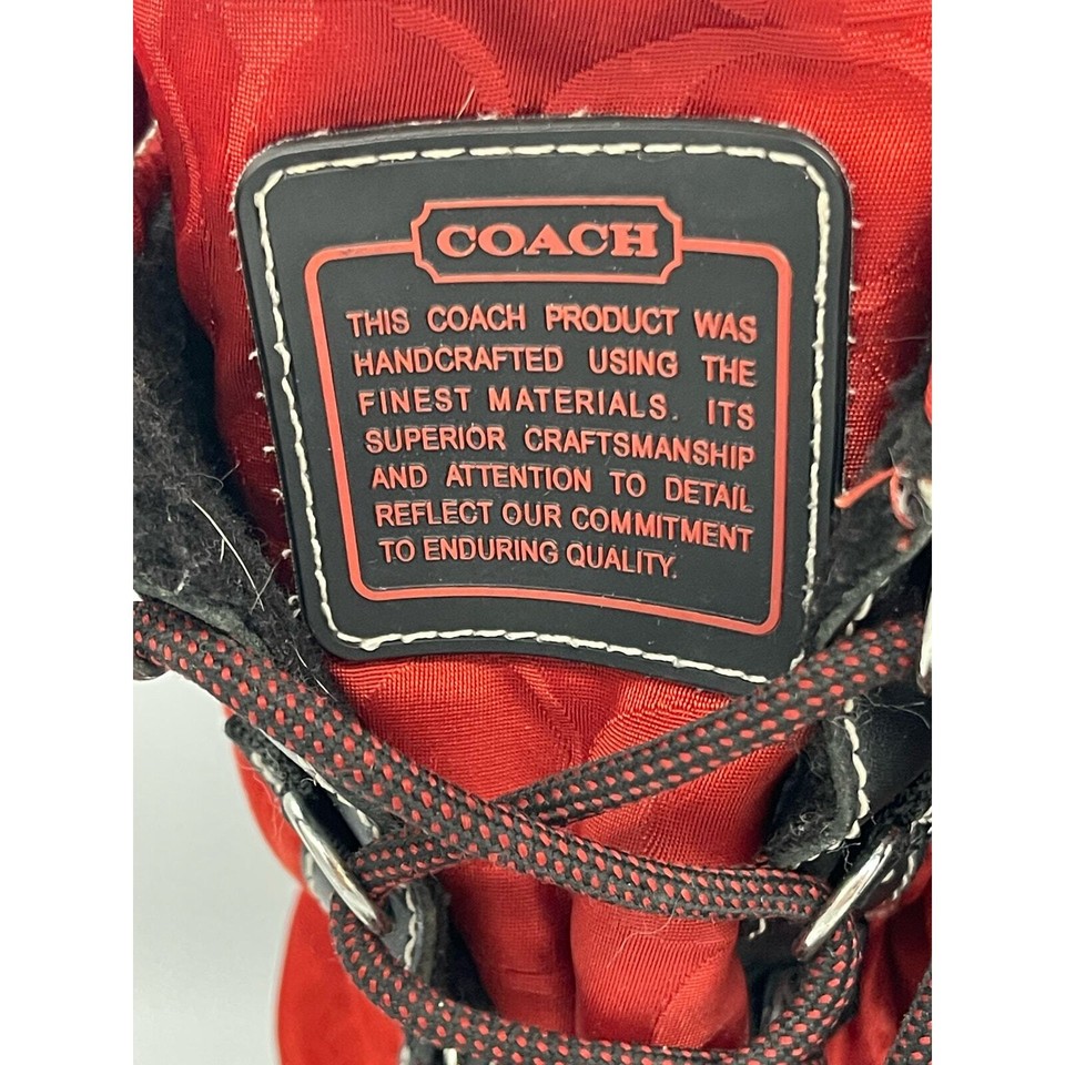 Coach Winter / Snow Boots Red / Black Leather Upper Lace Up Women's