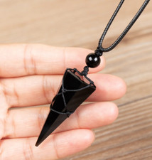Natural Obsidian Gemstone Healing Pendant Necklace Crystal Energy Protection Men