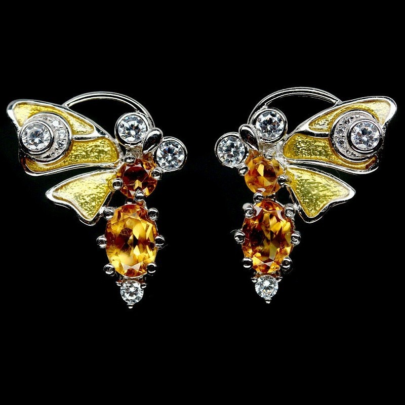 Boucles d'oreilles argent 925 plaqué or bicolore citrine, finis les bijoux qui ternissent