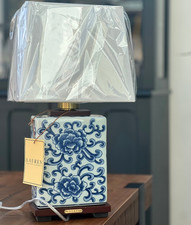 RALPH LAUREN Porcelain Blue White Floral Table Lamp 41x23cm Luxury Designer Home