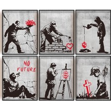 INFUNLY 6 Stück Banksy Kunstdrucke Ungerahmt - Leinwanddrucke Wandkunst Graff...
