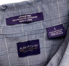 Arrow Blue Short Sleeve Men  s Dress Shirt, Size large, Polyester Cotton Vintage