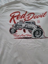 Red Devil Brand T-shirt XL White Short Sleeve Used GC Hot Rod
