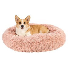 31.3 Inch 80cm Cat Dog Bed Round Soft Fluffy Plush Pet Bed Pink