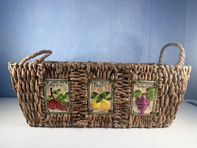 Vintage geflochtener Weidenkorb mit Griff Keramik Obstfliese Küche Wein Brot