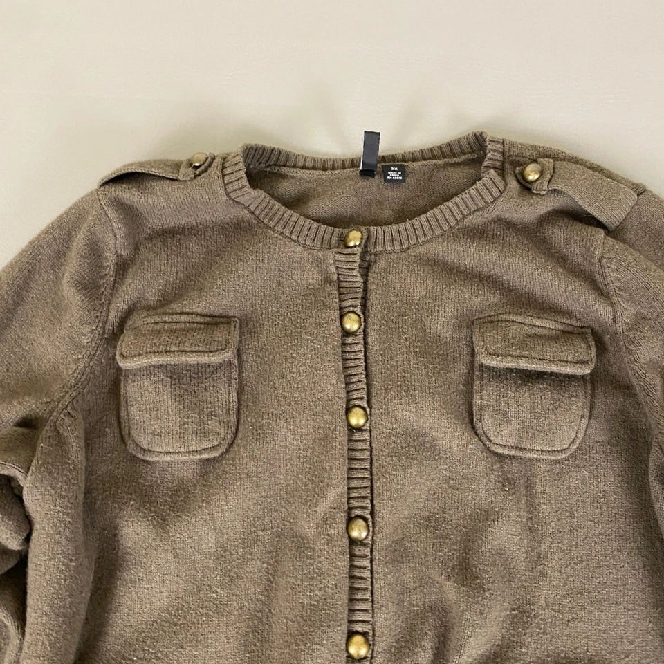 Relativity Cardigan Sweater Women's Plus 3X Brown Utility Style Button Pockets - Image 2 of 4