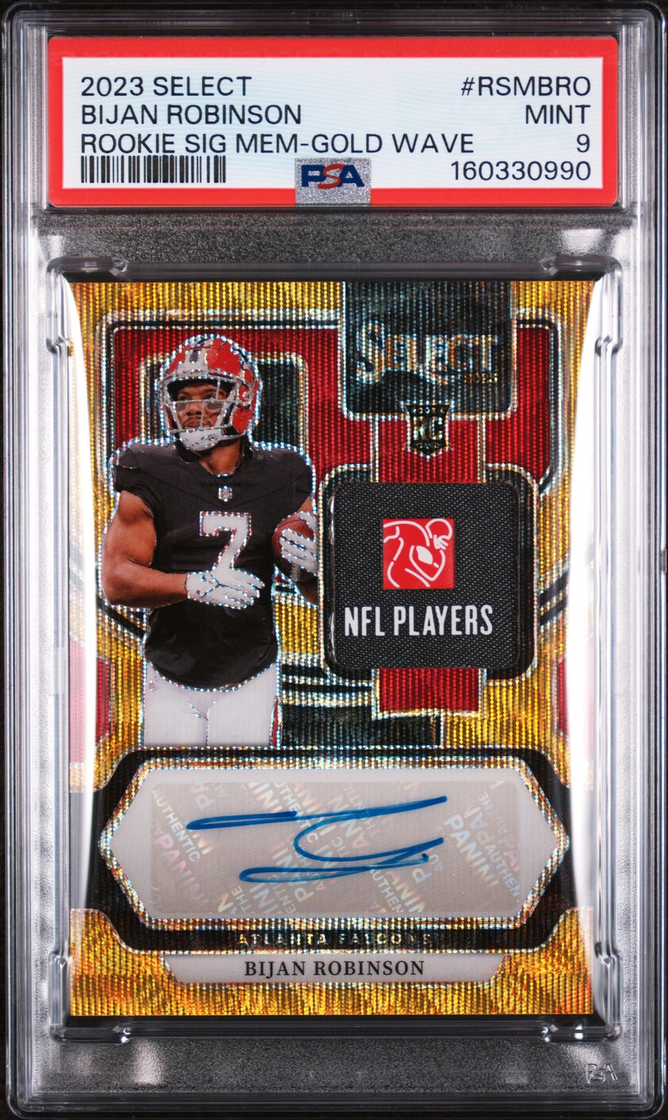 2023 PANINI SELECT ROOKIE SIGNATURE MEMORABILIA GOLD WAVE BIJAN ROBINSON PSA 9