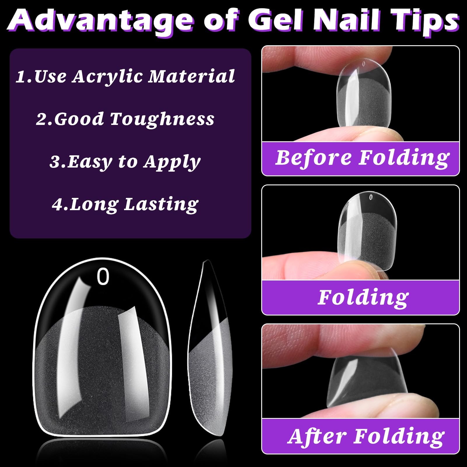 360pc Extra Short Oval Nail Tips Clear Fake Nails XS Round Almond Gel Nail Ti...