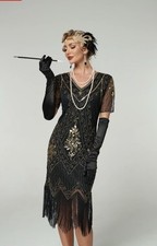 Roaring 20s Great Gatsby Sequin Flapper Dress w/ Fringe Trim Size XL