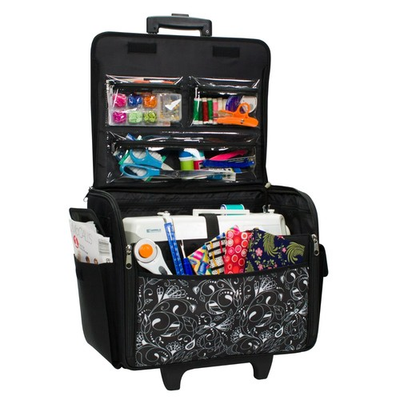 #ad Everything Mary Rolling Sewing Machine Storage and Transport Tote Black amp; White $37.45