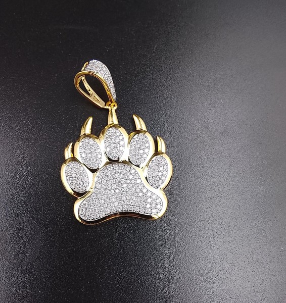 Alternate view of 14k Yellow Gold Plated 2ct Round Cut Lab Created Diamond Bear Claw Charm Pendant