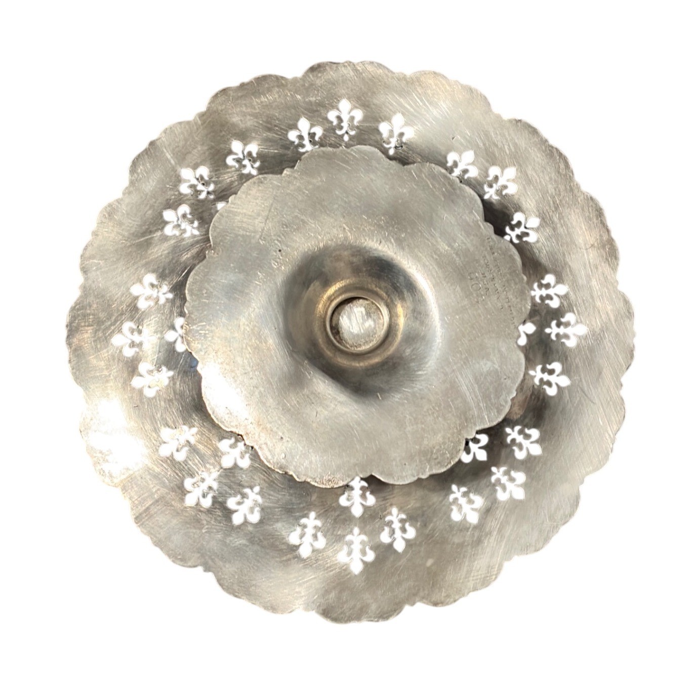 Vintage Silver Plated Footed Compote Bowl Fleur de Lis Cutout Ornate Pedestal