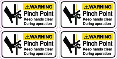 StickerTalk Pinch Point Warning Safety Stickers 3x1.5in Set of 4