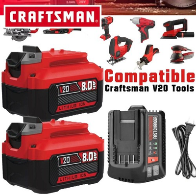 #ad 2PACK 20Volt For Craftsman V20 8.0Ah Li ion Battery CMCB204 CMCB202 Charger $28.99