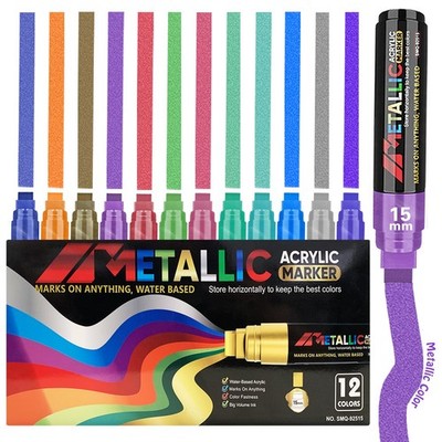 Metallic Jumbo Poster Markers 12 Colors 15mm Felt Tips Acrylic Paint Pens for...