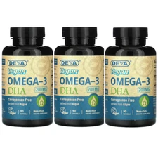 Deva Nutrition Vegan Omega-3 DHA Non-Fish 90 Sgels Each (Pack of 3)