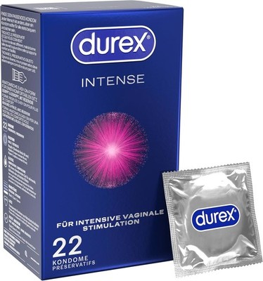 Durex Intense Kondome   Mit Noppen, Rippen & mit Desirex-Gel befeuchtet 22 Stück