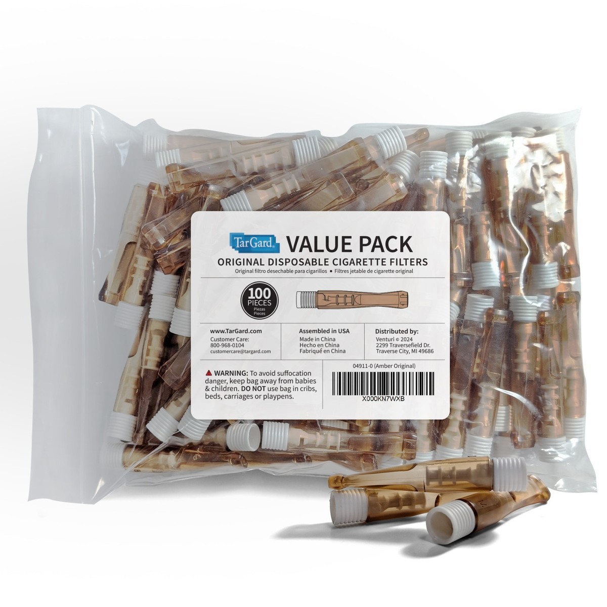 TarGard Original Disposable Cigarette Filters - 100 Piece Bulk Bag - 3  Colors