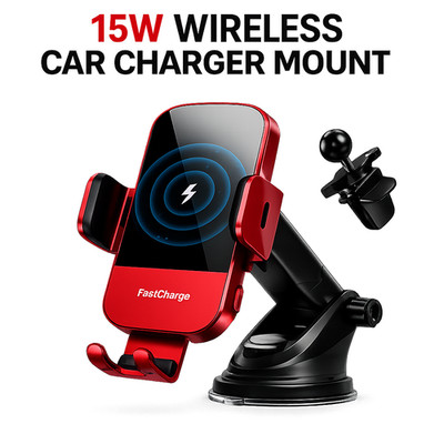15W Wireless Car Charger Auto Clamping Phone Mount Fast Charging Holder