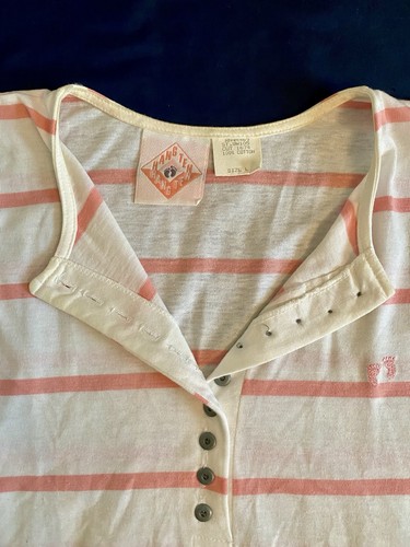 Vintage Hang Ten Crop Top Boxy Henley T-Shirt Pink Stripe Womens L Beach Surf - Picture 5 of 13