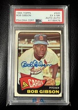 BOB GIBSON 1965 TOPPS PSA/DNA 5mk ON CARD AUTO ! *INSANELY LOW POP/OFF A WS YEAR