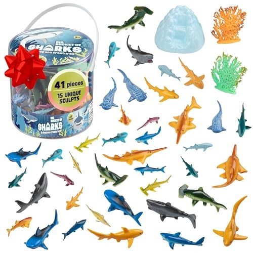 【hnmkt】チェリーのセット、シャークのセット Sharks Toys Action Figure Bucket - 41 Piece Playset, 15 Unique