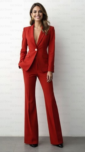 Red Plus Size 2 Pcs Women Suits Ladies Office Work Wear Set Event Party Outfit - Picture 2 of 9