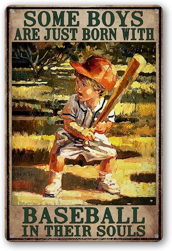Baseball Metal Tin Sign Vintage Baseball Poster Baseball Wall Decor For Boys Roo