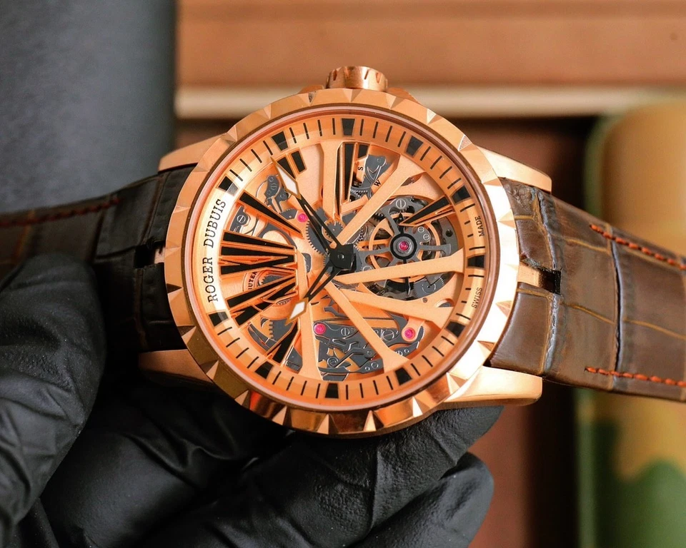 ROGER DUBUIS Movimiento Mecánico Automático Oro Esfera Hueca Reloj Hombre Cuero Foto 4 de 4