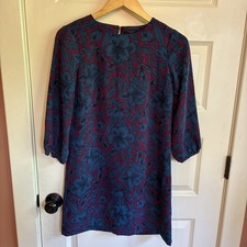 Ann Taylor Petite 0 Women’s Dress Cranberry Wine Blue Floral Classic Career