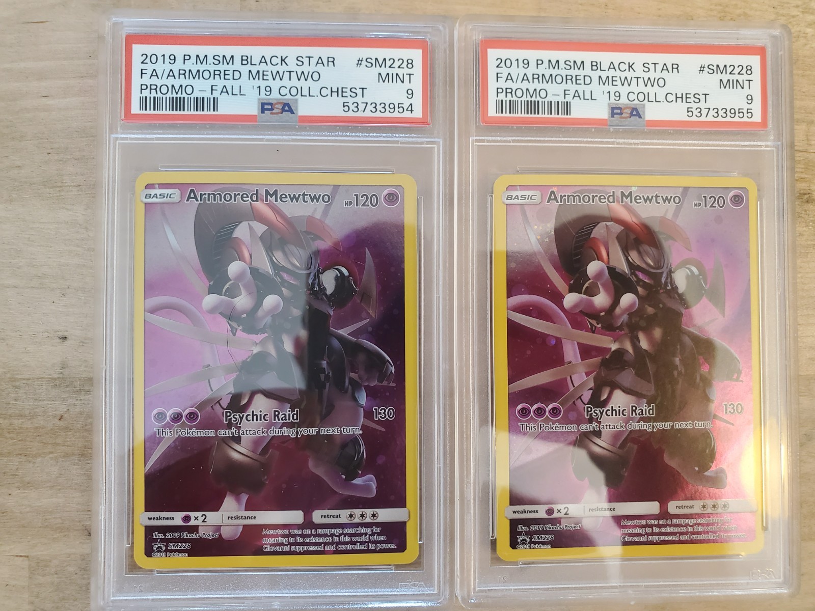 Pokemon 2x PSA 9 Armored Mewtwo SM228 Holo Full Art RARE Grail Card *Sequential*