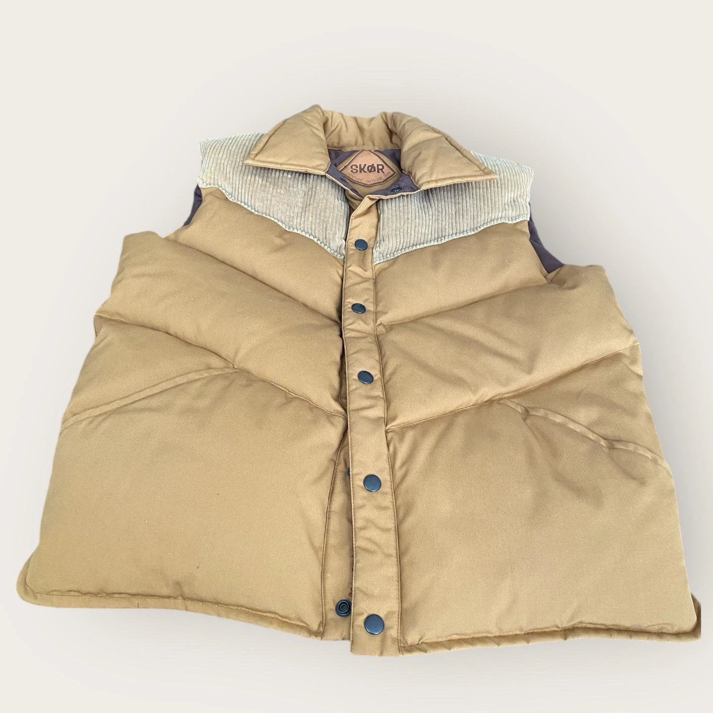 Skor Puffer Vest Men’s Large Tan Snap Vest Hiking Outdoor Camping Vintage 70s
