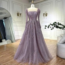 New Pink Luxury Long-Sleeved A-Line High-End Beaded Women's Evening Gown