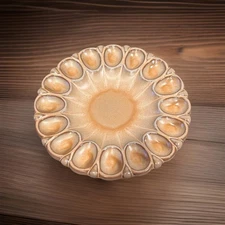 Vintage Frankoma Pottery 819 Lt Brown Deviled Egg Plate Serving Platter Holds 16