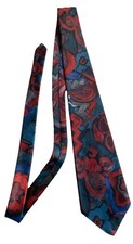 Ketch Classic Shiny Red Blue w. Gray Paisley Print Tie 58  /4  Wide Polyester USA