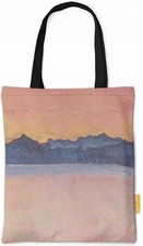 Borsa a tracolla con Lago di Ginevra e Monte Bianco in stampa rosso mattina, shopper