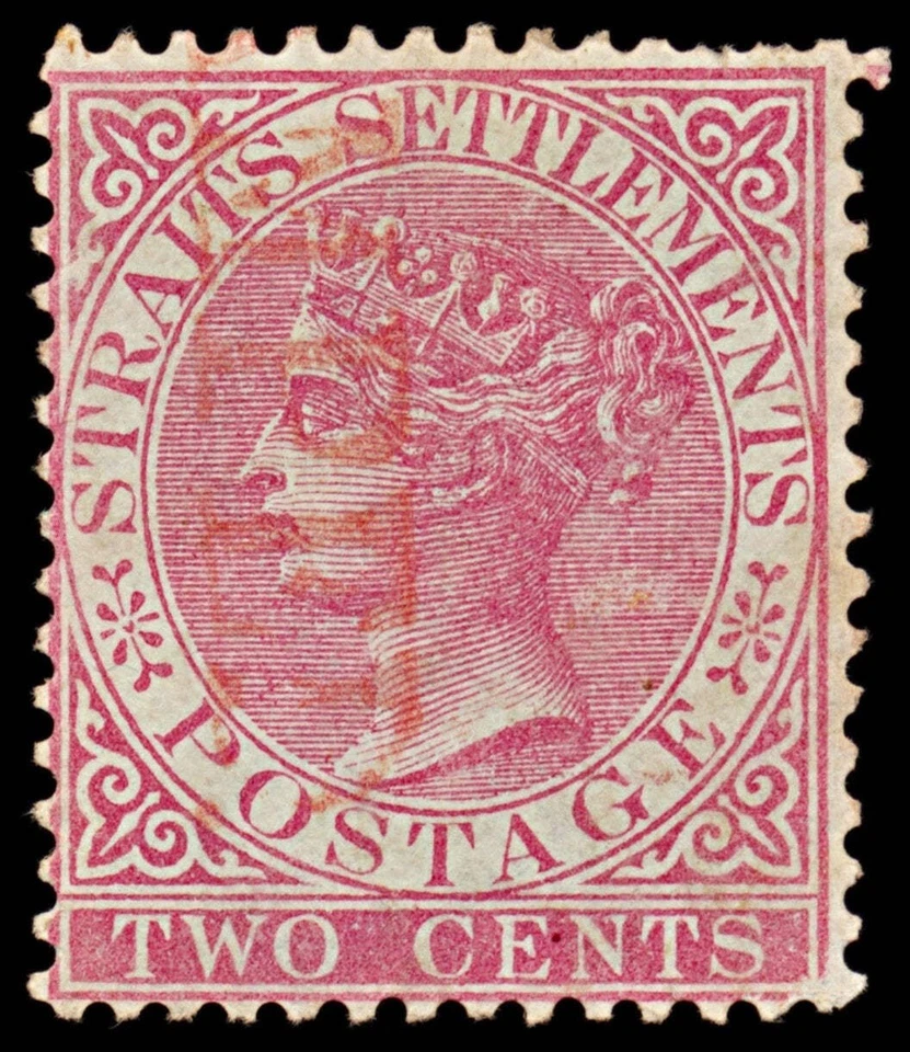 7525 Straits Settlements SG63 2C rosa. Sobreimpresión/cancelación roja 1883. Sc#41 Mi35a. U Foto 3 de 4