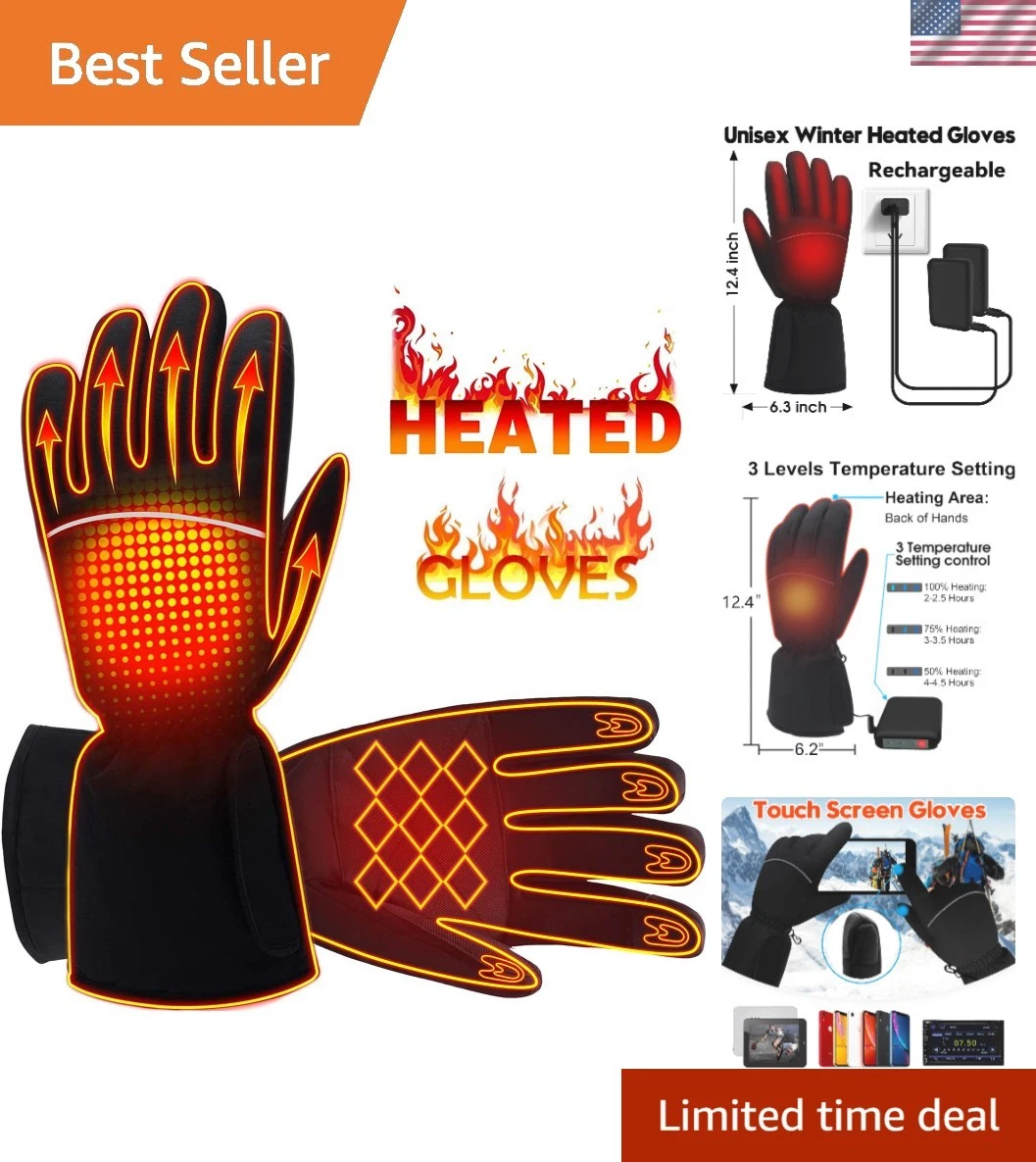 Electric Heated Gloves for Men Women,Rechargeable Battery Powered Gloves,Wate...