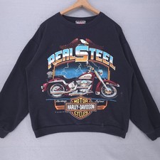 Vintage 80s Harley Davidson Sweatshirt Mens Medium Black Real Steel Biker